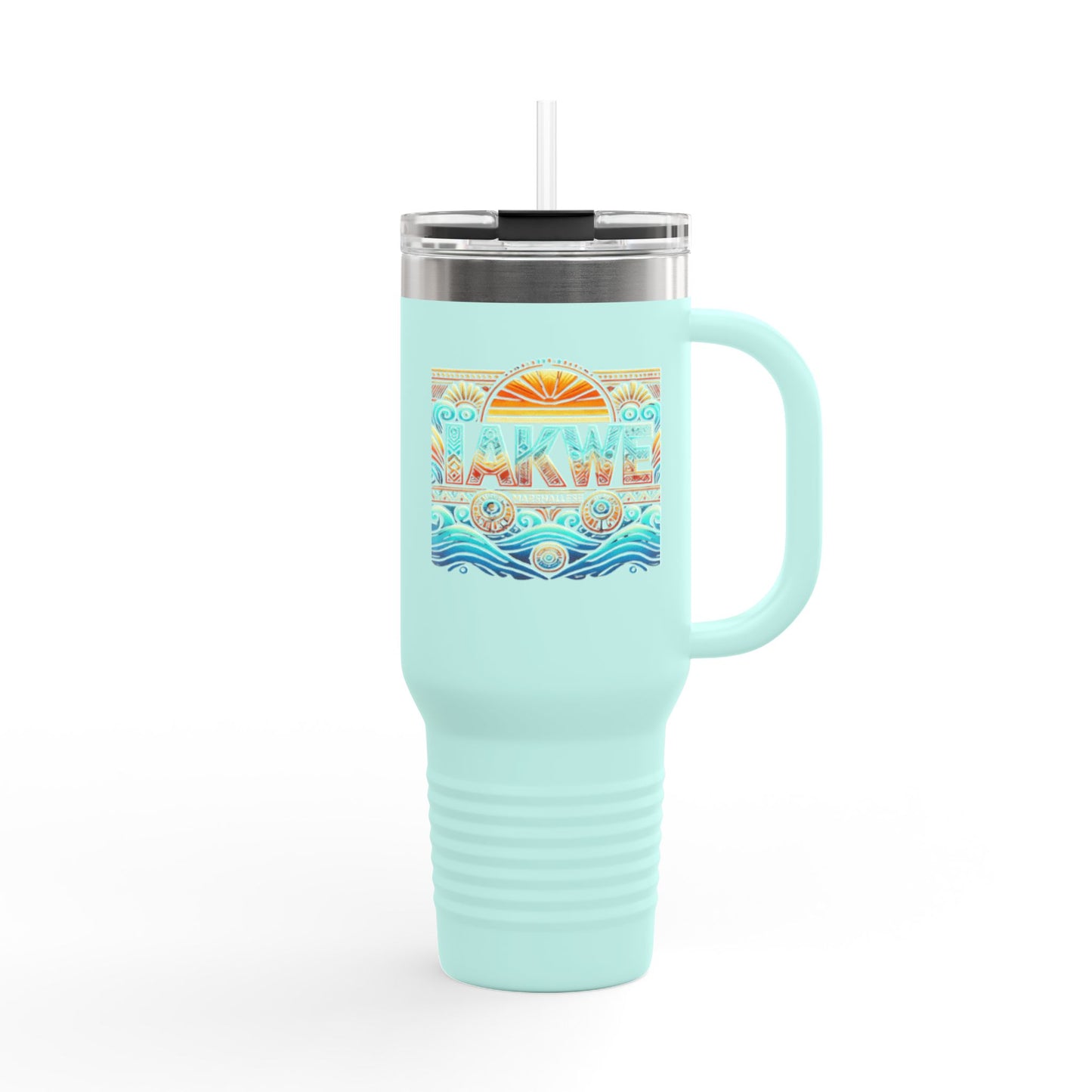 Colorful Sun & Wave Insulated Travel Mug - 40oz, Perfect for Beach Lovers & Summer Adventures