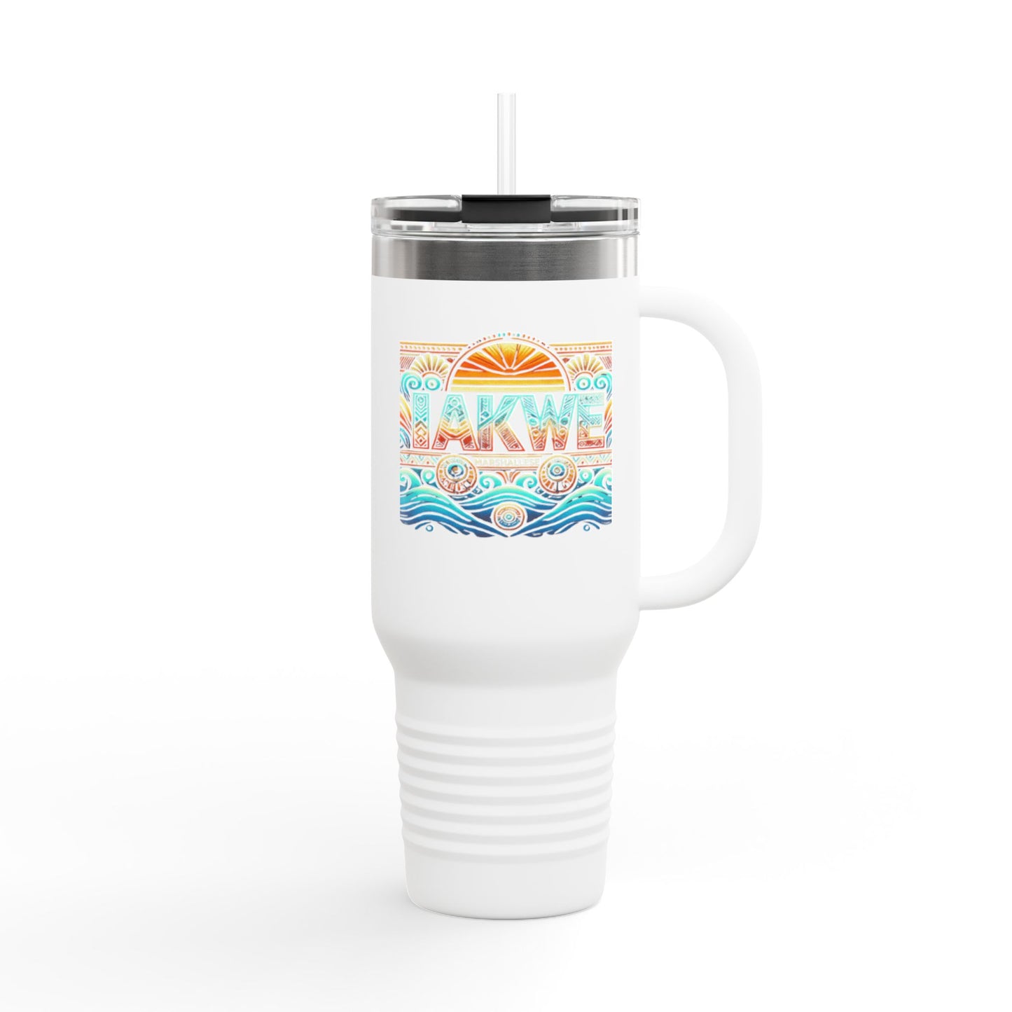 Colorful Sun & Wave Insulated Travel Mug - 40oz, Perfect for Beach Lovers & Summer Adventures